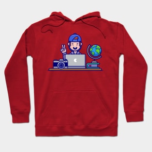 Happy Man Working On Laptop Cartoon Hoodie